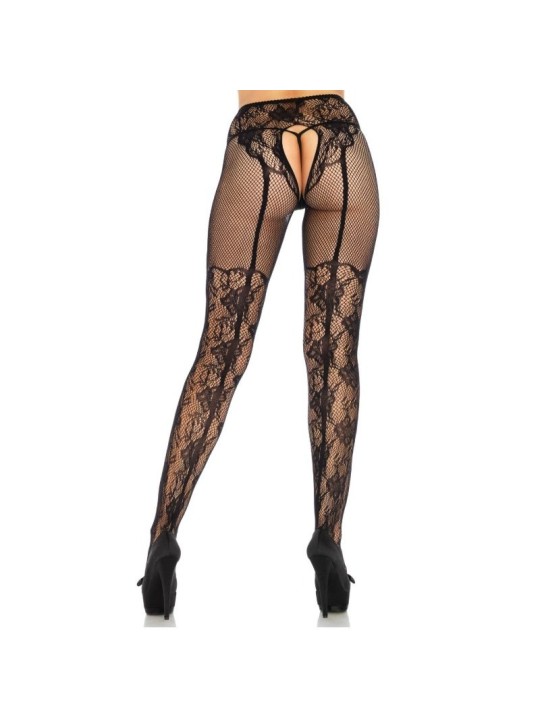 LEG AVENUE MEDIAS ALTAS CON ABERTURA TRASERA DISENO FLORAL TALLA UNICA