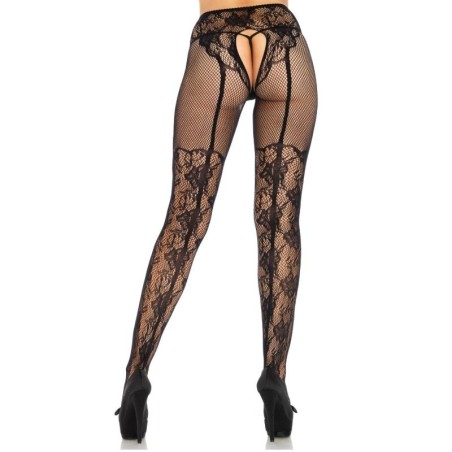 LEG AVENUE MEDIAS ALTAS CON ABERTURA TRASERA DISENO FLORAL TALLA UNICA