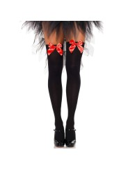 LEG AVENUE MEDIAS ALTAS NEGRAS CON LACITO ROJO TALLA UNICA