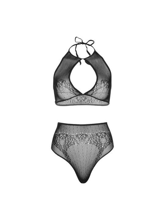 LEG AVENUE SET DOS PIEZAS TOP CORTO CUELLO HALTER Y TANGA TALLA UNICA