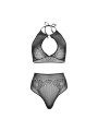 LEG AVENUE SET DOS PIEZAS TOP CORTO CUELLO HALTER Y TANGA TALLA UNICA