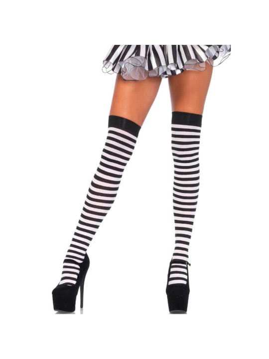 LEG AVENUE CALCETINES ALTOS DE RAYAS NEGRO BLANCO