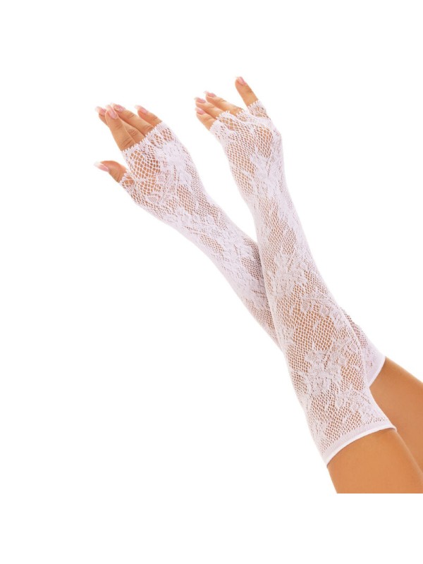 LEG AVENUE GUANTES SIN DEDOS RED FLORAL BLANCO