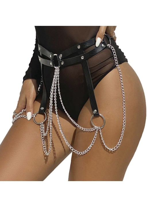 SUBBLIME CINTURON DE CADENAS ANILLAS CUERO NEGRO TALLA UNICA