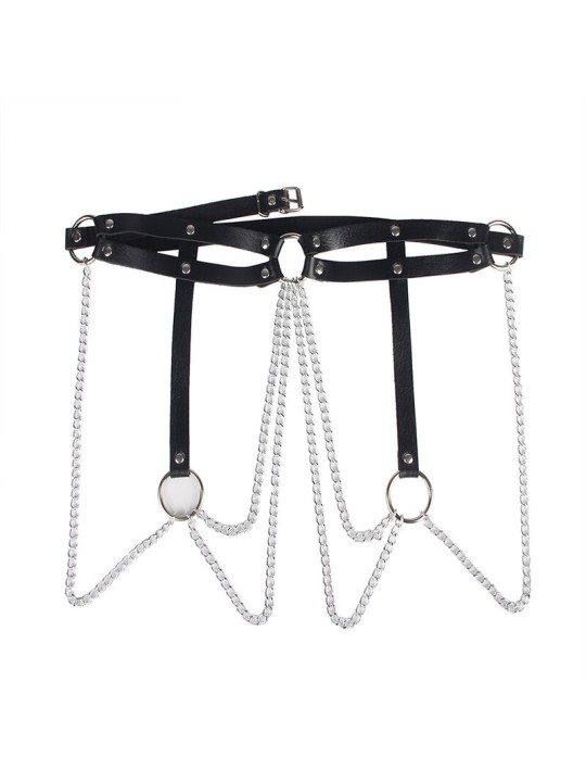 SUBBLIME CINTURON DE CADENAS ANILLAS CUERO NEGRO TALLA UNICA