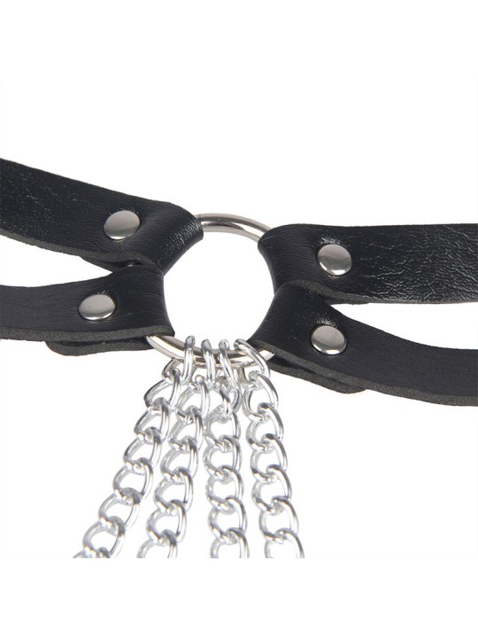 SUBBLIME CINTURON DE CADENAS ANILLAS CUERO NEGRO TALLA UNICA