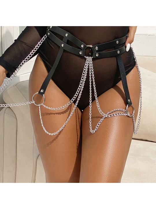 SUBBLIME CINTURON DE CADENAS ANILLAS CUERO NEGRO TALLA UNICA