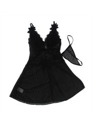 SUBBLIME BABYDOLL TELA DE TUL DETALLE ENCAJE Y FLOR NEGRO S M