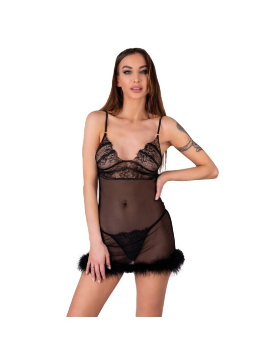 LIVCO CORSETTI FASHION ZERUNAM SET BABYDOLL TANGA NEGRO