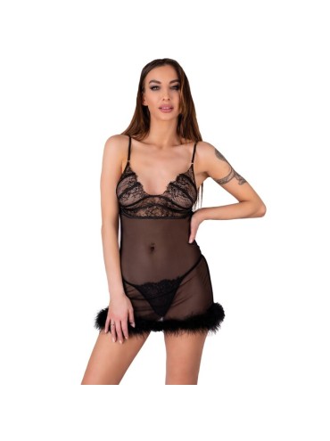 LIVCO CORSETTI FASHION ZERUNAM SET BABYDOLL TANGA NEGRO