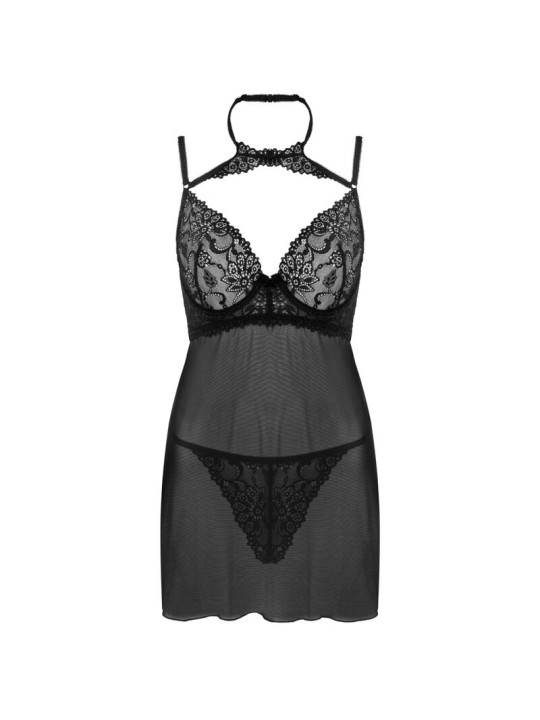 LIVCO CORSETTI FASHION BINELLA SET BABYDOLL TANGA NEGRO