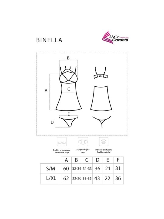 LIVCO CORSETTI FASHION BINELLA SET BABYDOLL TANGA NEGRO