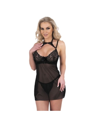 LIVCO CORSETTI FASHION BINELLA SET BABYDOLL TANGA NEGRO