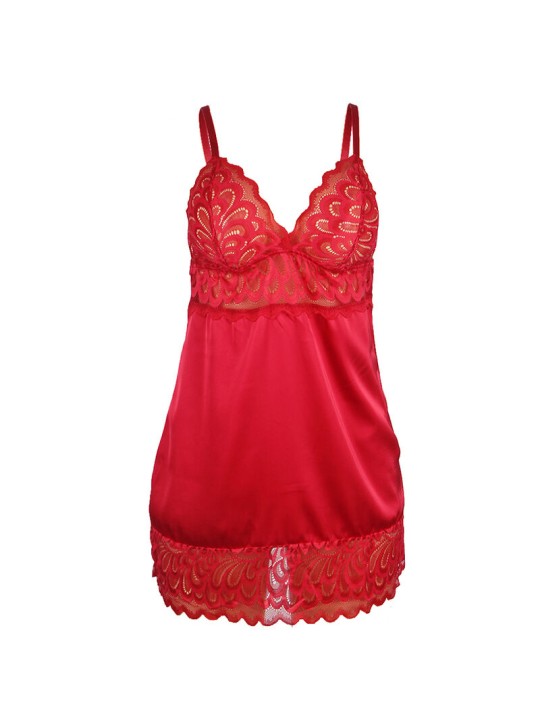 SUBBLIME BABYDOLL SATINADO CON ENCAJE ROJO S M