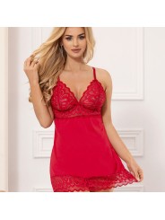 SUBBLIME BABYDOLL SATINADO CON ENCAJE ROJO S M