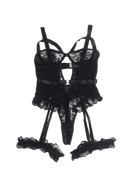 SUBBLIME TEDDY CON LIGA DETALLE ENCAJES Y TIRAS NEGRO S M