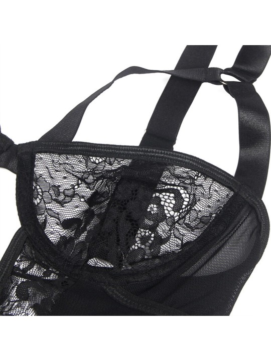 SUBBLIME TEDDY CON LIGA DETALLE ENCAJES Y TIRAS NEGRO S M