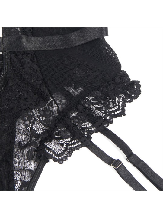 SUBBLIME TEDDY CON LIGA DETALLE ENCAJES Y TIRAS NEGRO S M