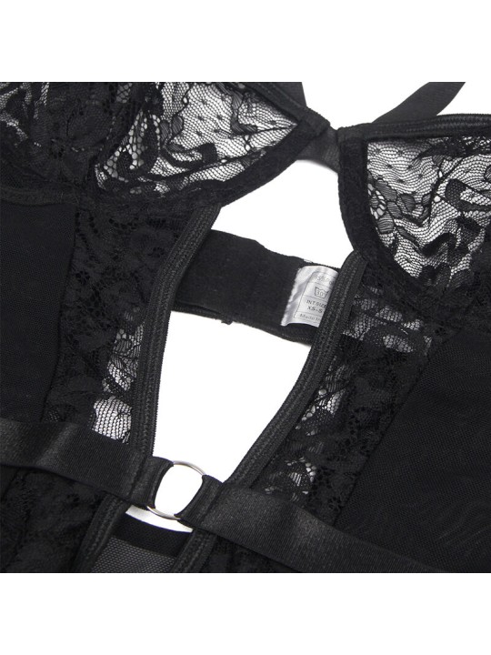 SUBBLIME TEDDY CON LIGA DETALLE ENCAJES Y TIRAS NEGRO S M