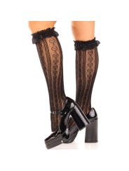 LEG AVENUE MEDIAS HASTA LA RODILLA CON VOLANTES NEGRO