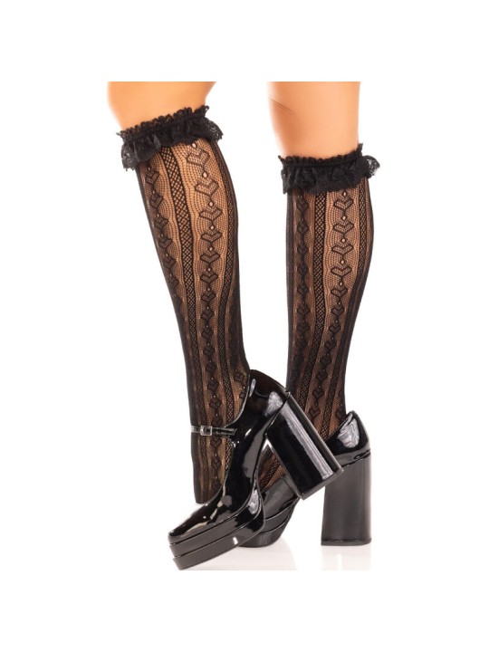 LEG AVENUE MEDIAS HASTA LA RODILLA CON VOLANTES NEGRO