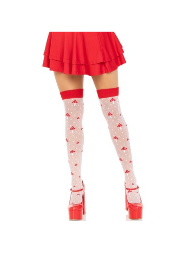 LEG AVENUE CALCETINES ALTOS CHAMPINONES ROJO BLANCO