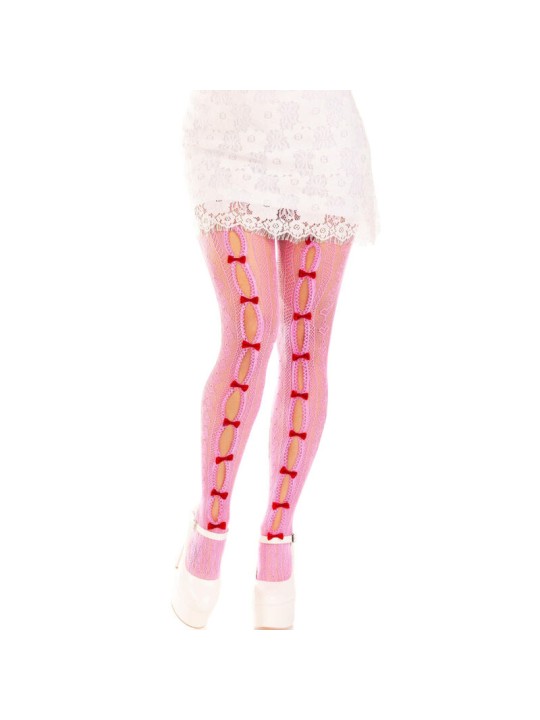 LEG AVENUE MEDIAS CON ABERTURAS CORAZON LAZOS ROSA