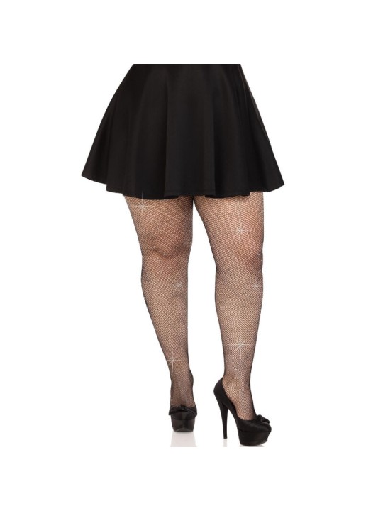 LEG AVENUE MEDIAS REJILLA CRISTALIZADA NEGRO PLUS SIZE
