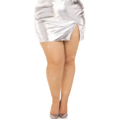 LEG AVENUE MEDIAS REJILLA CRISTALIZADA NEGRO PLUS SIZE