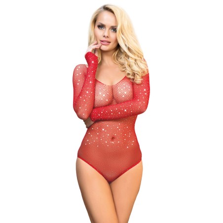 SUBBLIME 952303 BODY DE REJILLA BRILLANTE CON HOMBROS DESCUBIERTOS MANGA LARGA ROJO TALLA UNICA