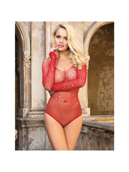 SUBBLIME 952303 BODY DE REJILLA BRILLANTE CON HOMBROS DESCUBIERTOS MANGA LARGA ROJO TALLA UNICA