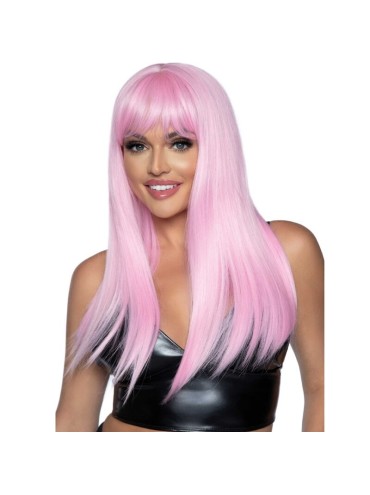 LEG AVENUE PELUCA LARGA LISA CON FLEQUILLO ROSA