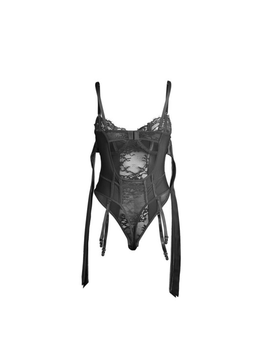 SUBBLIME 955502 BODY DE ENCAJE CON LAZOS Y LIGAS NEGRO L XL
