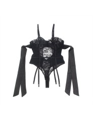 SUBBLIME 955502 BODY DE ENCAJE CON LAZOS Y LIGAS NEGRO L XL