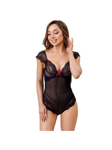 LIVCO CORSETTI FASHION EVELYN LC 20243 BODY CON ADORNOS DE ENCAJE Y TRANPARENCIAS NEGRO S M