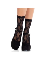 LEG AVENUE CALCETINES DE ENCAJE DE LAZOS NEGRO