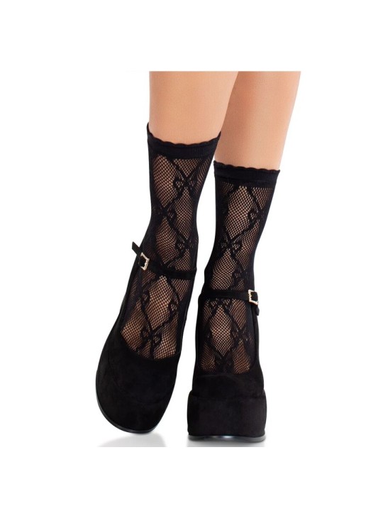 LEG AVENUE CALCETINES DE ENCAJE DE LAZOS NEGRO