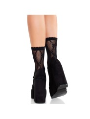 LEG AVENUE CALCETINES DE ENCAJE DE LAZOS NEGRO