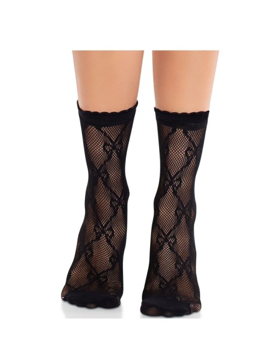 LEG AVENUE CALCETINES DE ENCAJE DE LAZOS NEGRO