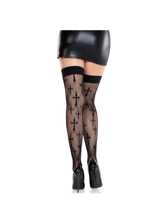 LEG AVENUE MEDIAS WORSHIP ME DE ENCAJE NEGRO