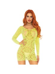 LEG AVENUE MINI VESTIDO DE ENCAJES MANGA LARGA NEON TALLA UNICA