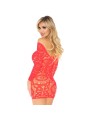 LEG AVENUE MINI VESTIDO DE ENCAJES MANGA LARGA ROJO TALLA UNICA