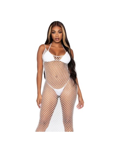 LEG AVENUE MAXI VESTIDO DE RED TRENZADA CON ESPALDA DESCUBIERTA NEGRO