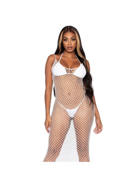 LEG AVENUE MAXI VESTIDO DE RED TRENZADA CON ESPALDA DESCUBIERTA NEGRO