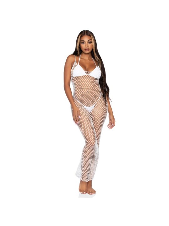 LEG AVENUE MAXI VESTIDO DE RED TRENZADA CON ESPALDA DESCUBIERTA NEGRO