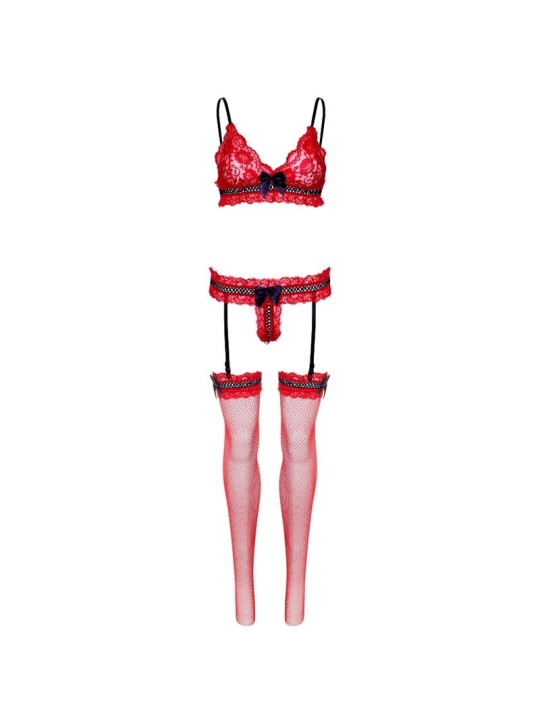 LEG AVENUE SET TRES PIEZAS DE ENCAJES TALLA UNICA ROJO