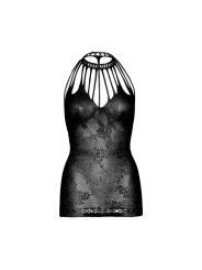 LEG AVENUE MINI VESTIDO DE ENCAJE CON ABERTURAS TALLA UNICA NEGRO