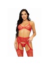 LEG AVENUE SET TRES PIEZAS SUJETADOR TANGA Y MEDIAS TALLA UNICA NEGRO