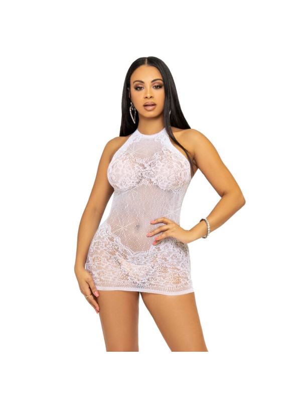 LEG AVENUE MINI VESTIDO CON PEDRERIA TALLA UNICA BLANCO