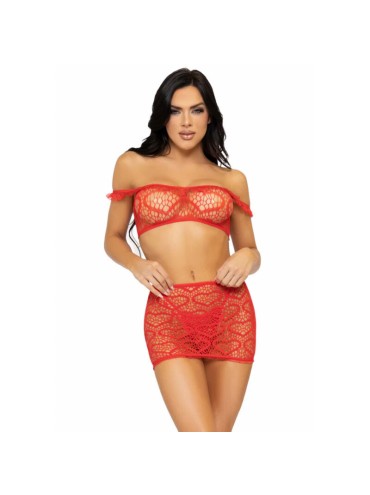 LEG AVENUE SET TRES PIEZAS TOP MINI FALDA Y TANGA TALLA UNICA NEGRO